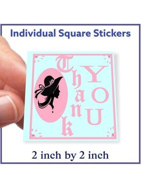 100 (2x2 Inch) Square Stickers, Vintage Lady, Full Color, High Gloss, Thank You